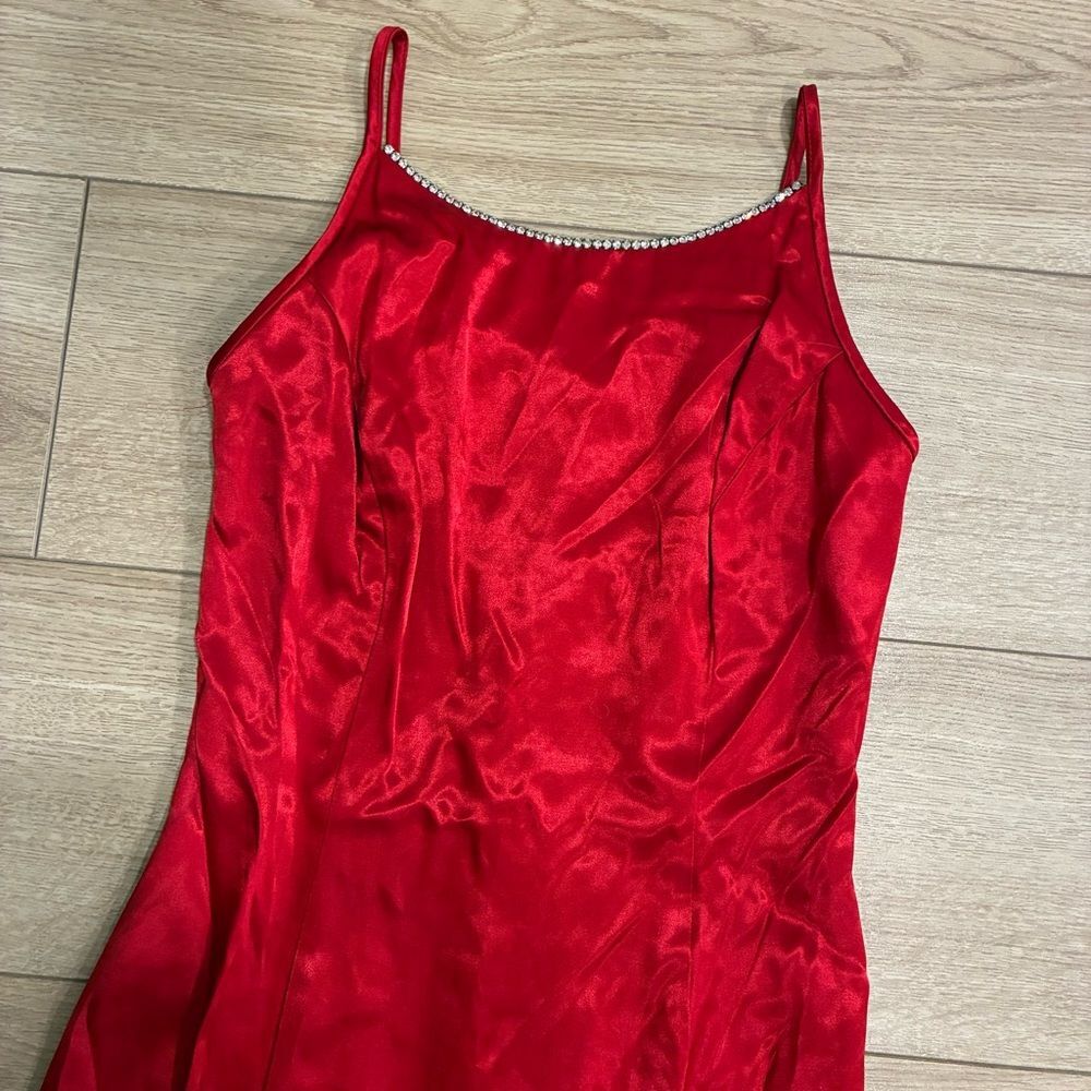 Gunne Sax Jessica McClintock 90s Red Satin Rhinestone Fit & Flare Dress Size 5/6